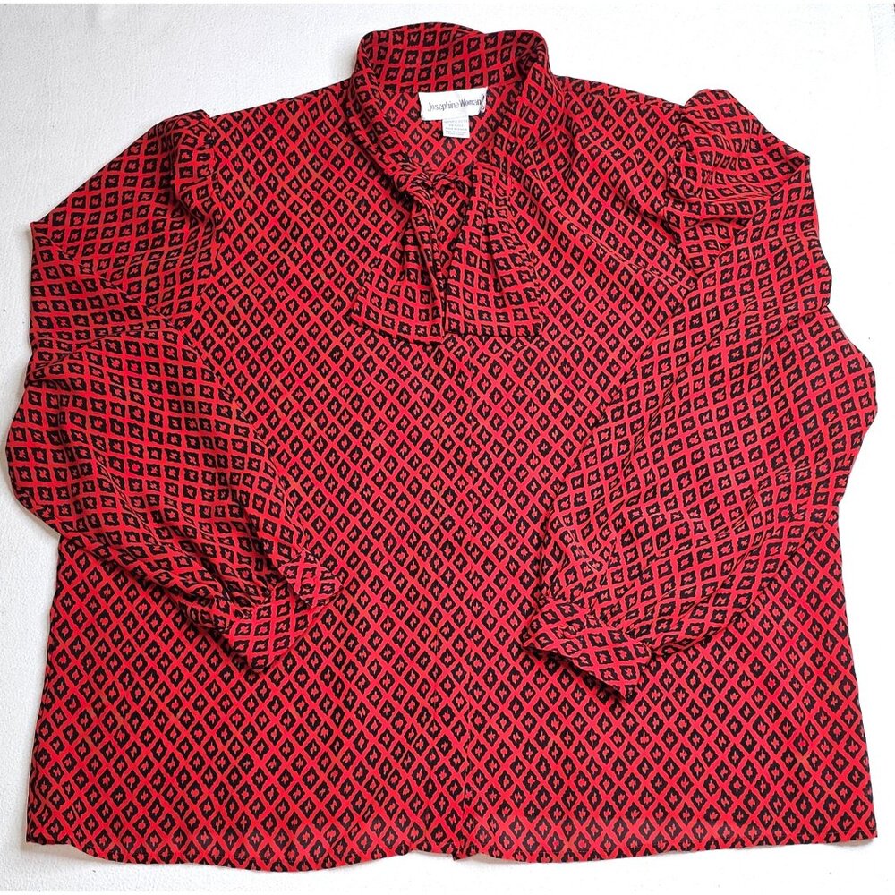 Vtg 80s Josephine Woman Red & Black Geometric Pattern Blouse Size 42 Polyester